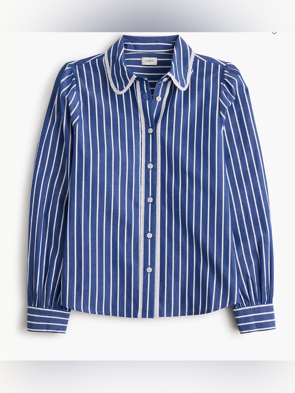 NWT J Crew Striped lace-trim button-up shirt in Blue & White